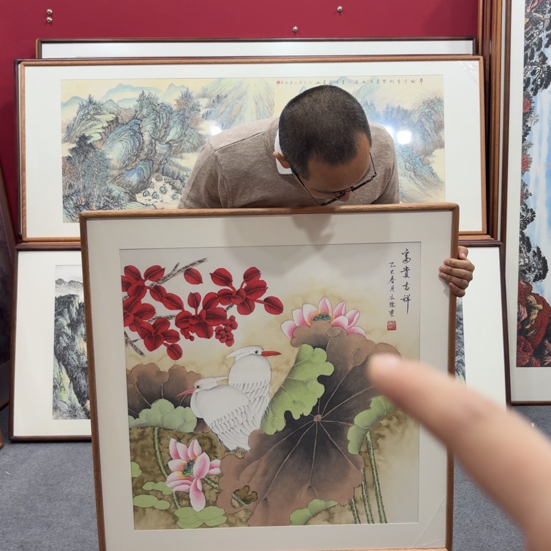 国画带框绘画80/80尺寸