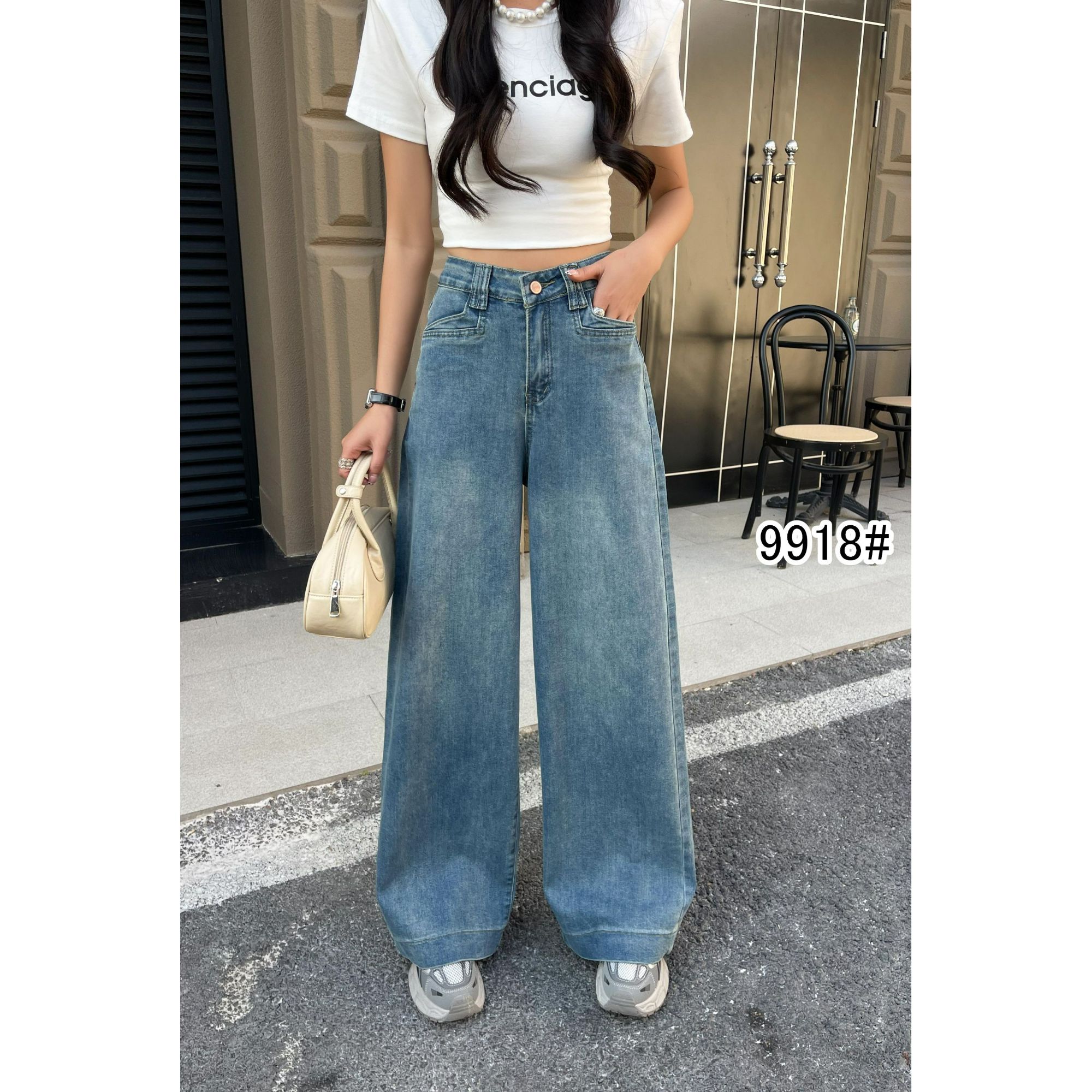 复古高腰垂感阔腿牛仔裤女春季新款宽松显瘦拖地裤时尚百搭休闲裤