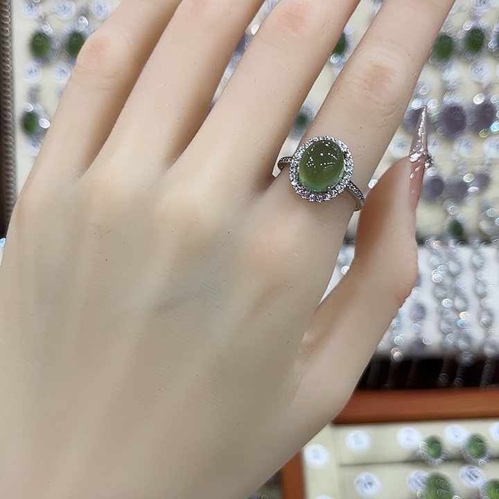 蛇纹石玉银S925镶嵌戒指