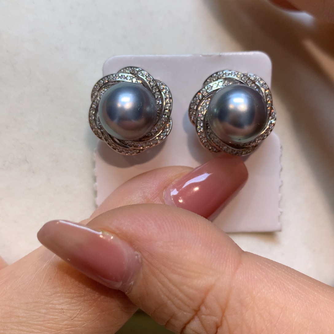 海水珍珠耳饰银S925镶嵌
