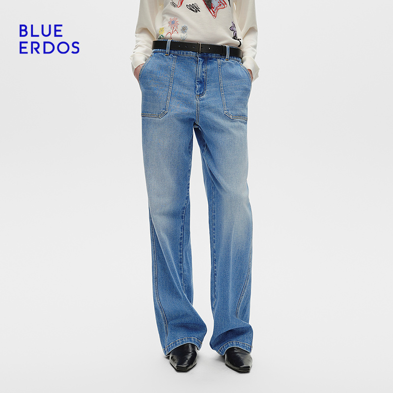 BLUE ERDOS 2025早秋新品复古简约工装风显瘦长款牛仔裤B556M3001