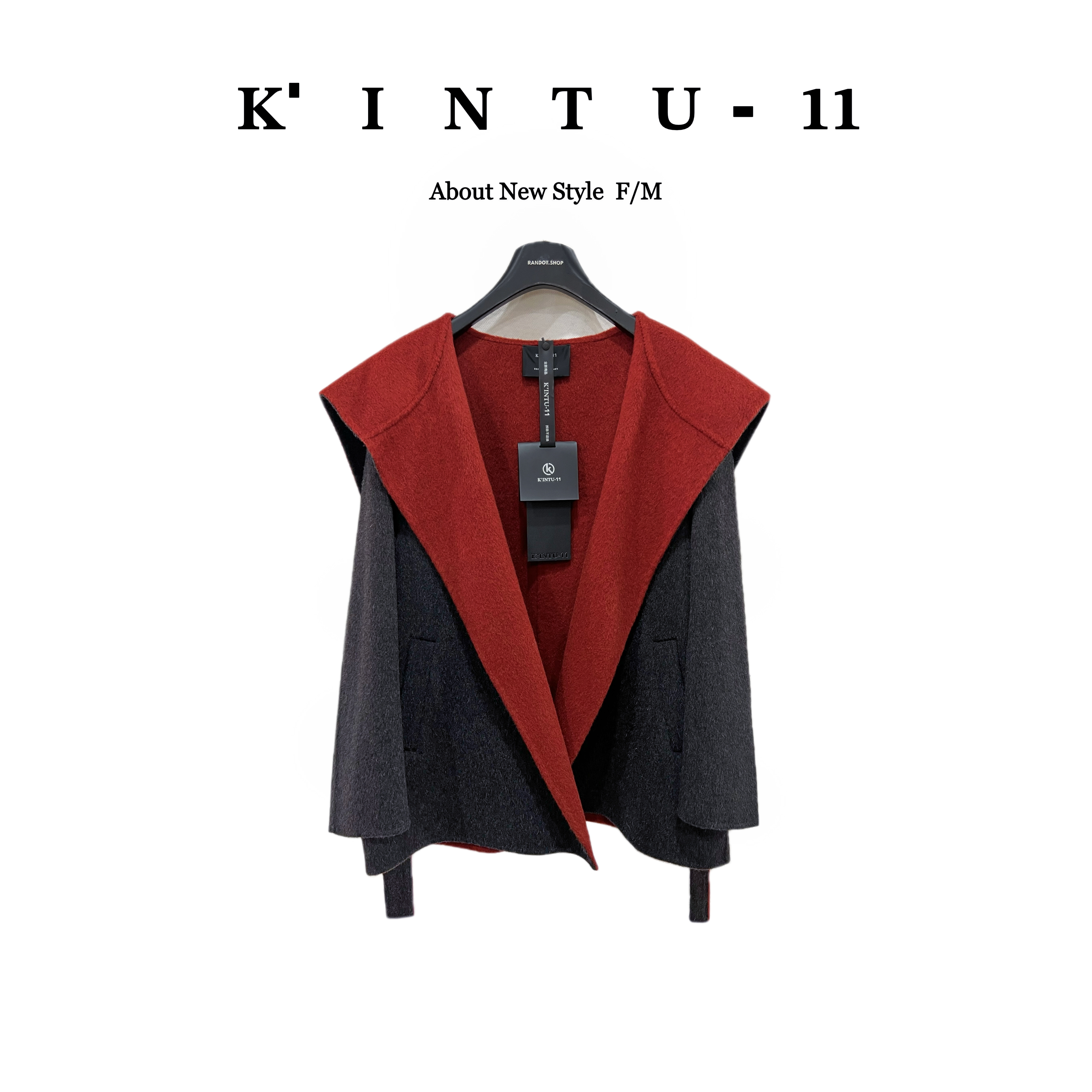 【K-11】原创设计 “100%绵羊毛”活拉链戴帽天使之翼双色拼大衣8866