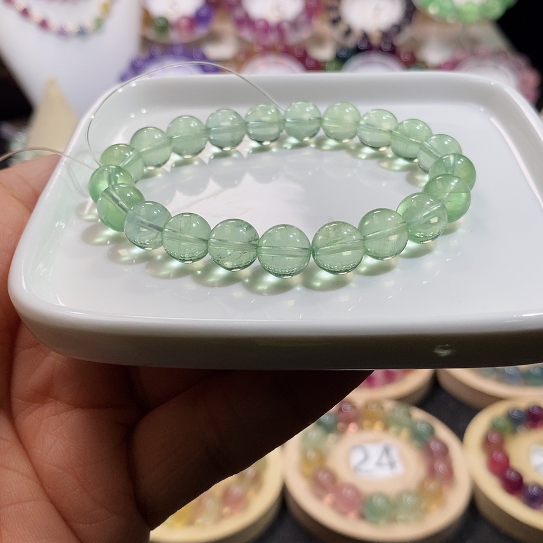 萤石手链未镶嵌9.5mm薄荷曼波绿