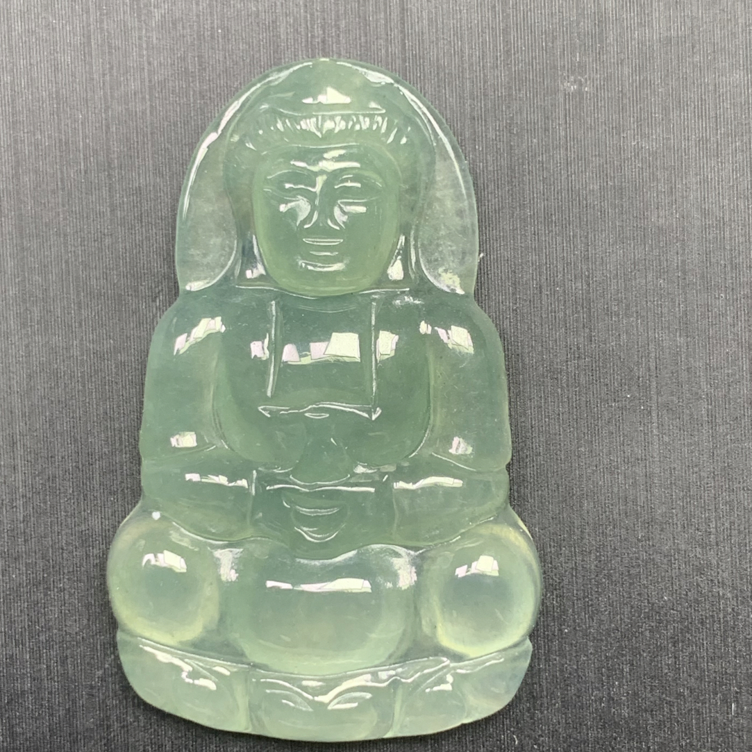 天然缅甸翡翠A货 冰种晴绿观音菩萨