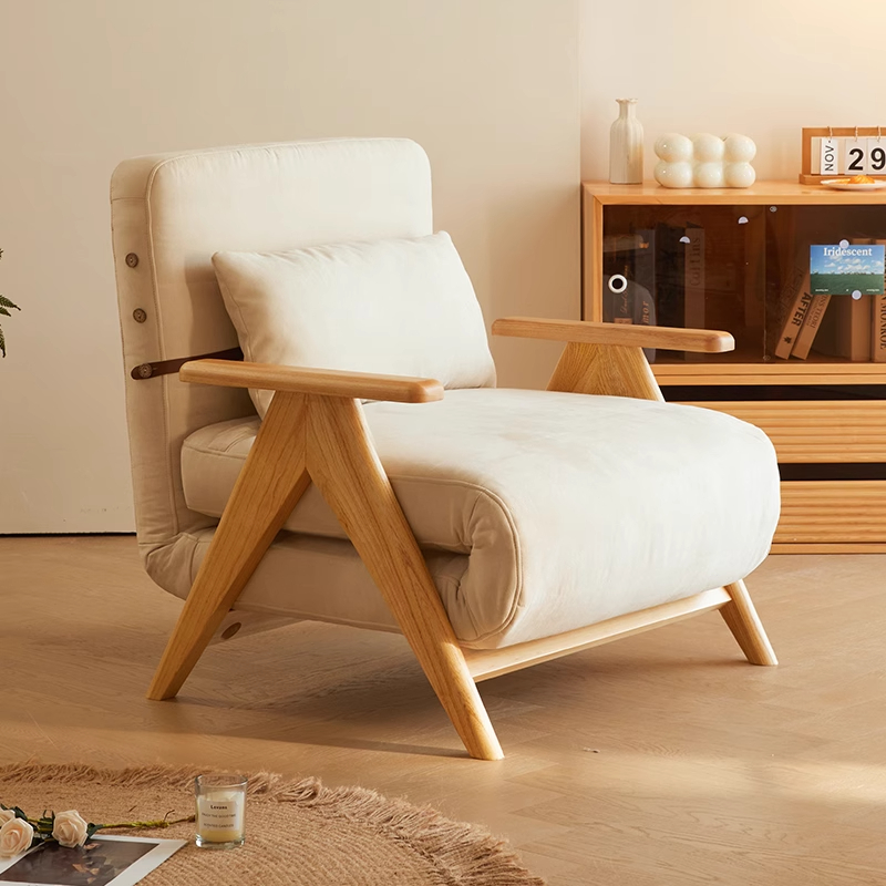 木宫匠日出折叠沙发床小户型客厅书房实木阳台沙发两用留宿床简约