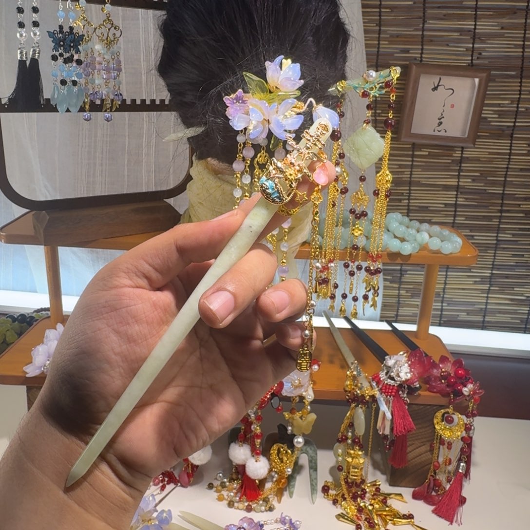 蛇纹石玉合金发饰