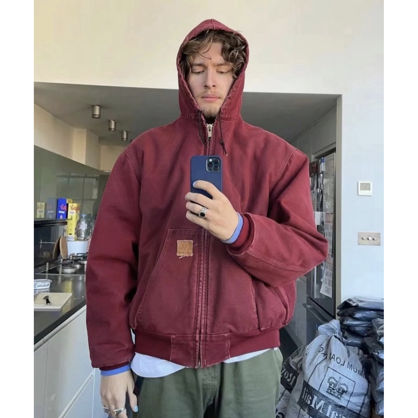  降维打击J130短宽boxy连帽水洗做旧外套夹克男