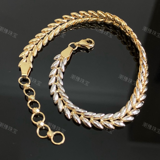 龙虾扣18k凤尾麦穗分色手链 链条链手工显粗大条轻奢时尚欧美编织