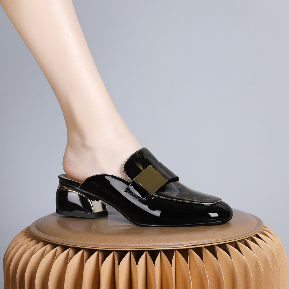 妮彩诗2024年新款欧美舒适懒人穆勒鞋包头拖鞋真皮一脚蹬时尚2156