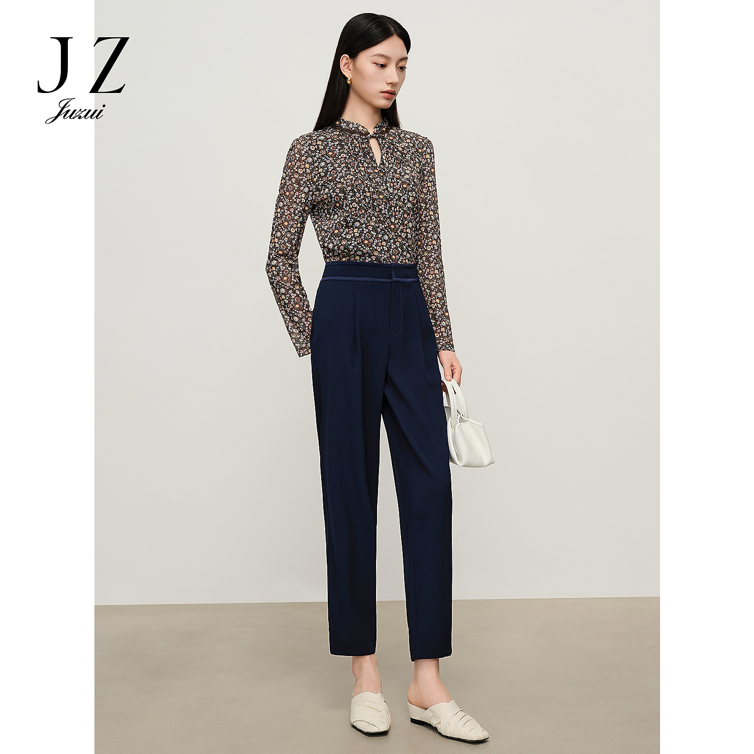 【安雅专属】JZ玖姿JWDC11110商场同款撞色高腰三醋酸哈伦裤女新款