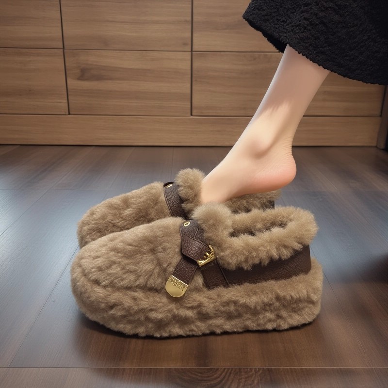 【羊羔绒】毛毛鞋女2025冬新款高级感网红雪地靴加绒厚底豆豆棉鞋