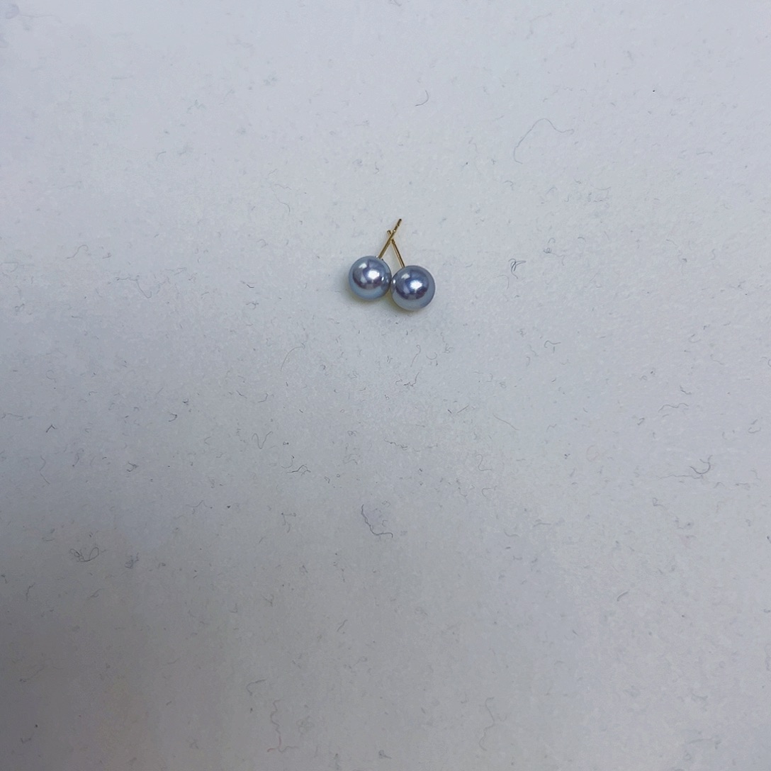 海水珍珠海水akoya真多麻色耳钉6-7mm18K金镶嵌