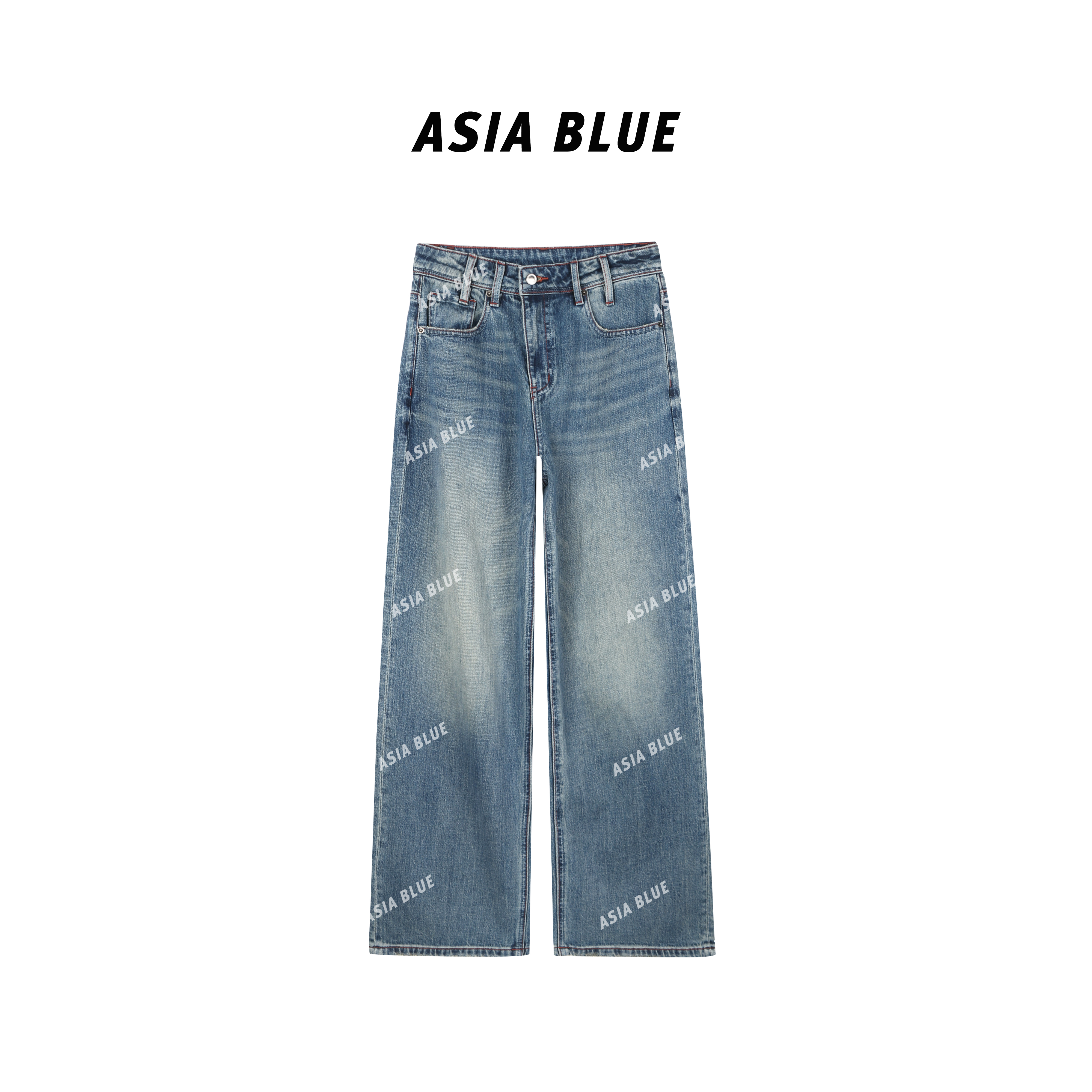 【ASIA BLUE】· 茉语 · 秋季微弹斜钮设计感直筒牛仔裤YW20005