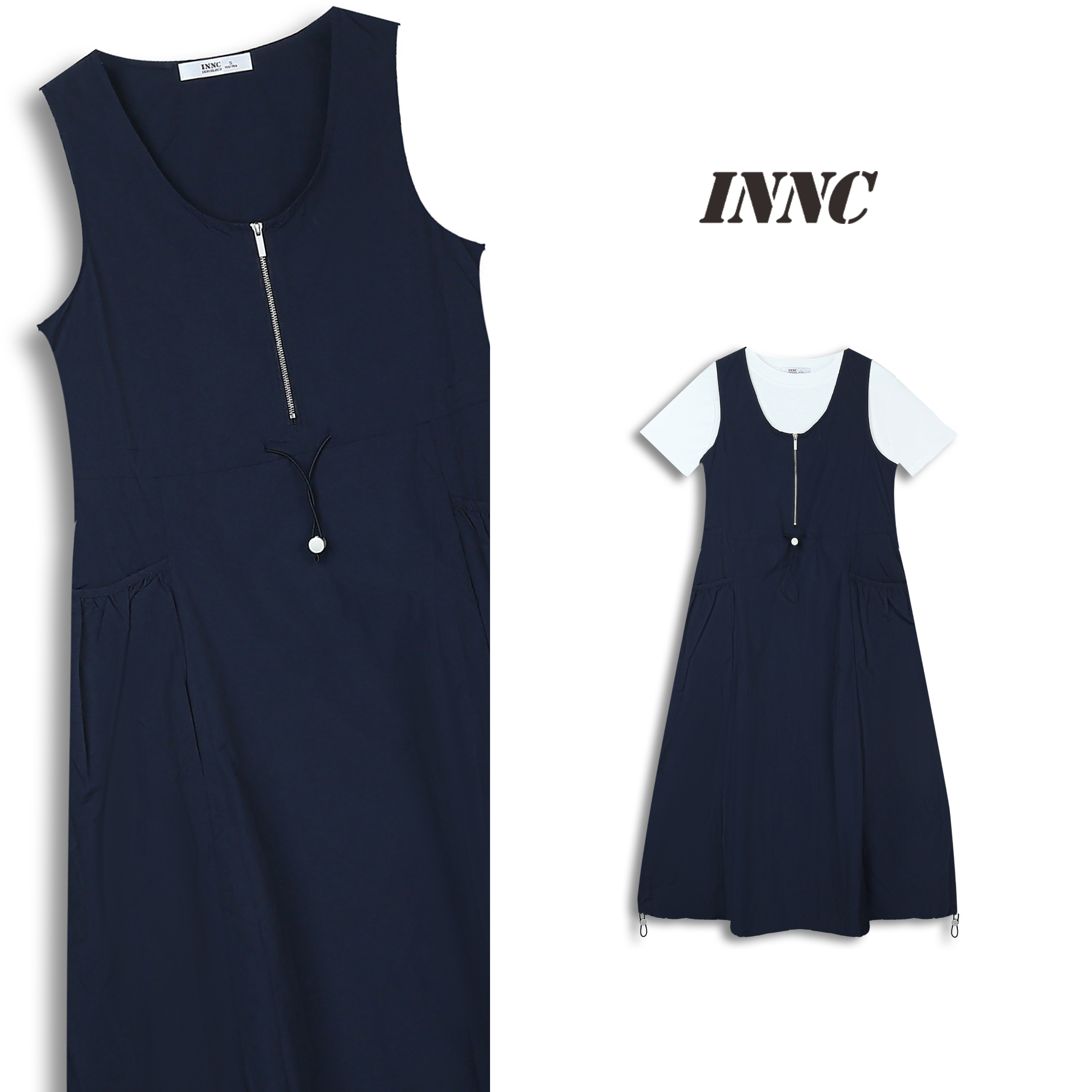 INNC撞色套装抽绳收腰连衣裙+短袖T恤两件套3161-1605807-PY
