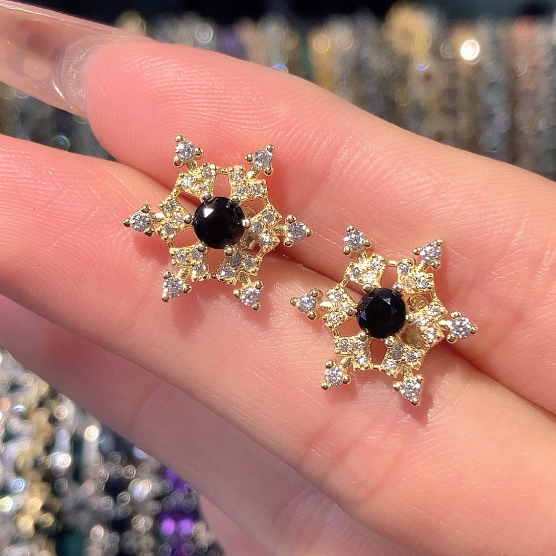 蓝宝石耳饰银S925镶嵌