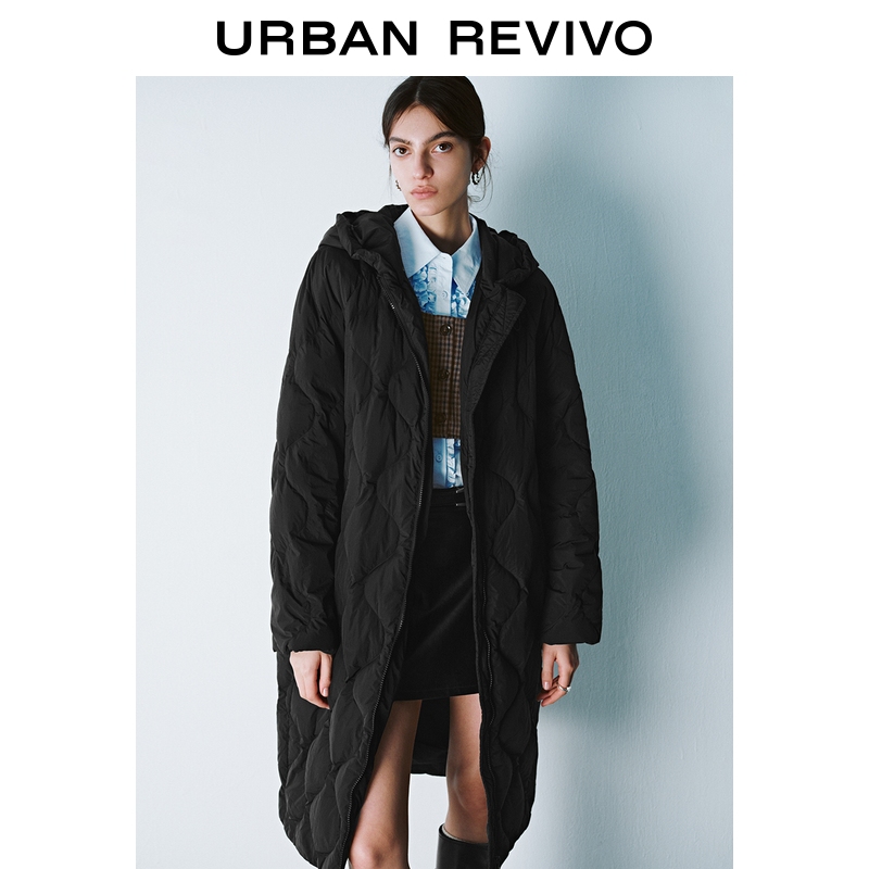 【HOT】UR2025冬季新款女装连帽绗缝双拉链羽绒服UYY150037