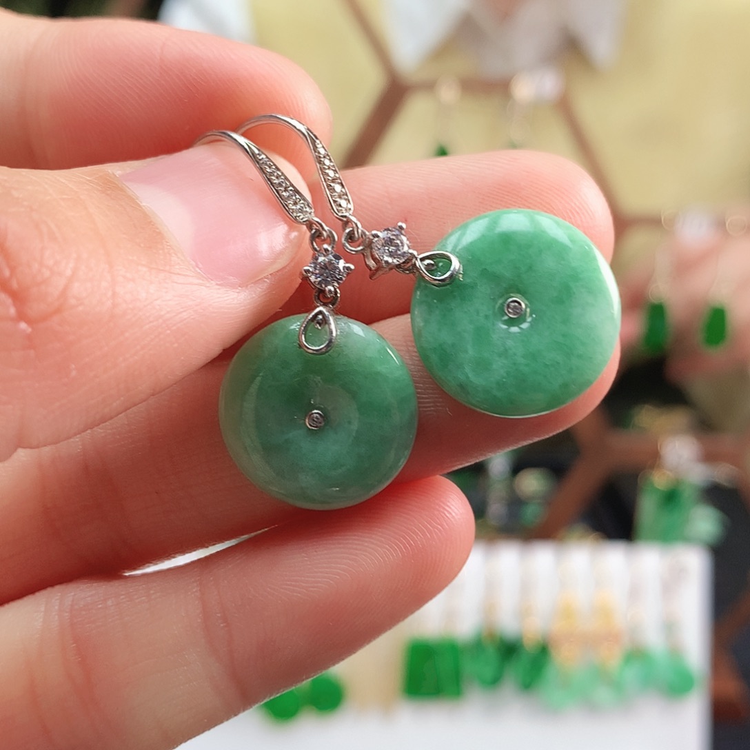 翡翠耳饰银S925镶嵌耳饰