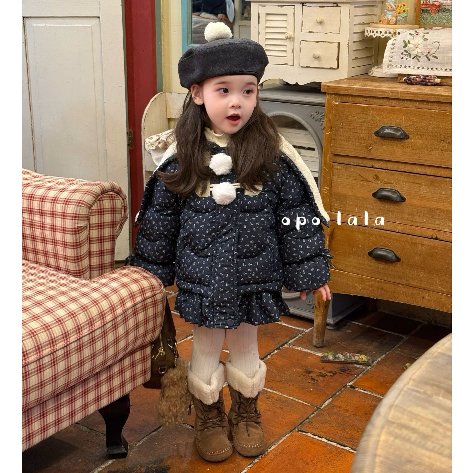 2025新款韩系碎花女童棉服opolala