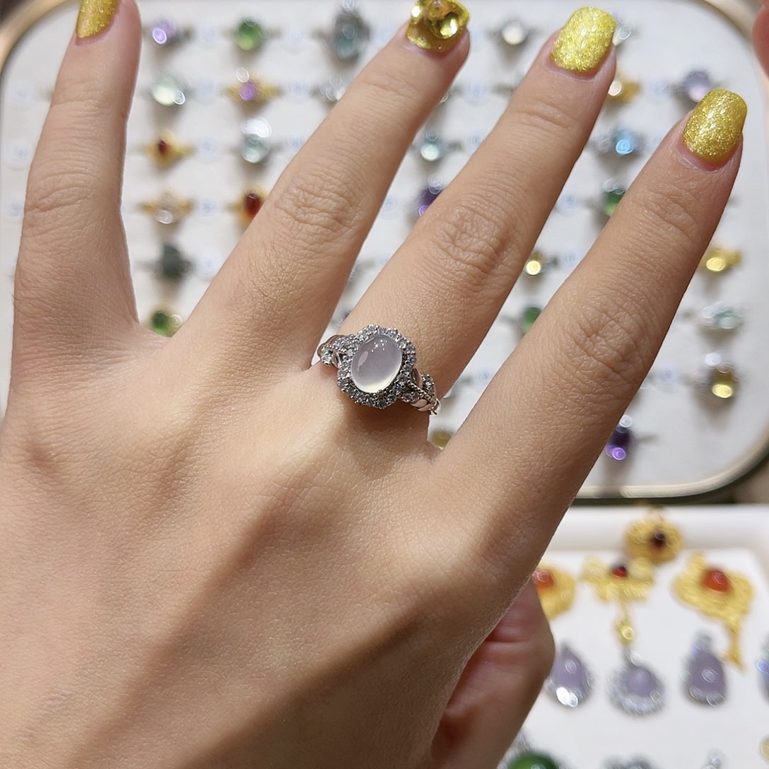 蛇纹石玉戒指银S925镶嵌