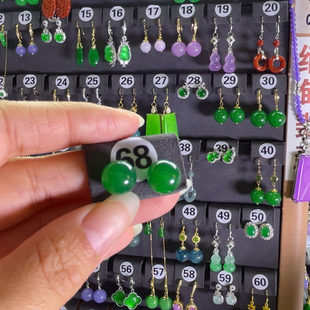 银S925镶嵌翡翠耳饰68