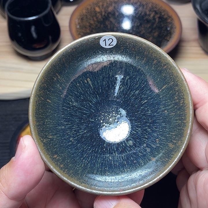 茶盏建窑建盏平口青蓝毫