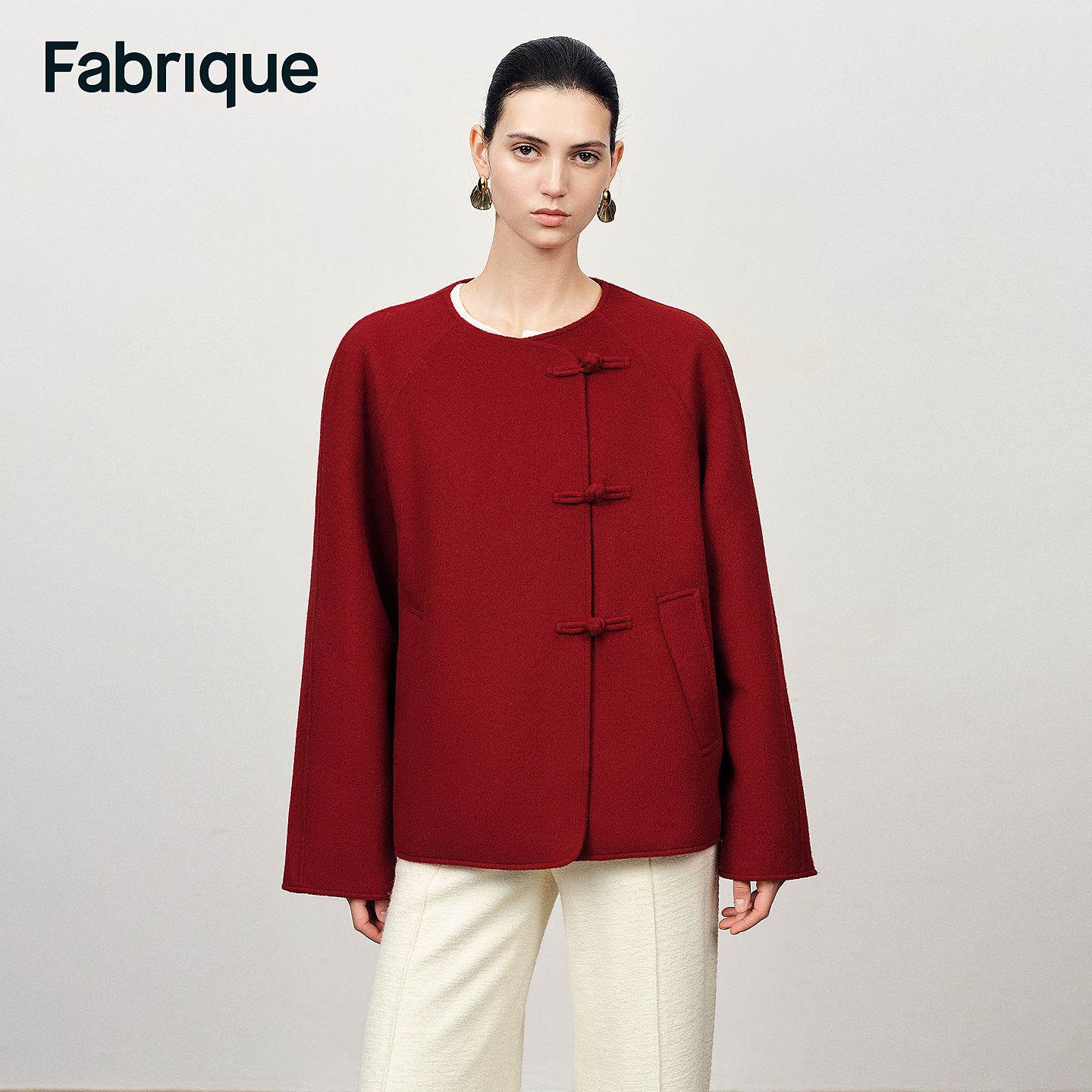 Fabrique【新年战袍】新中式盘扣绵羊毛轻盈感双面呢圆领短款大衣