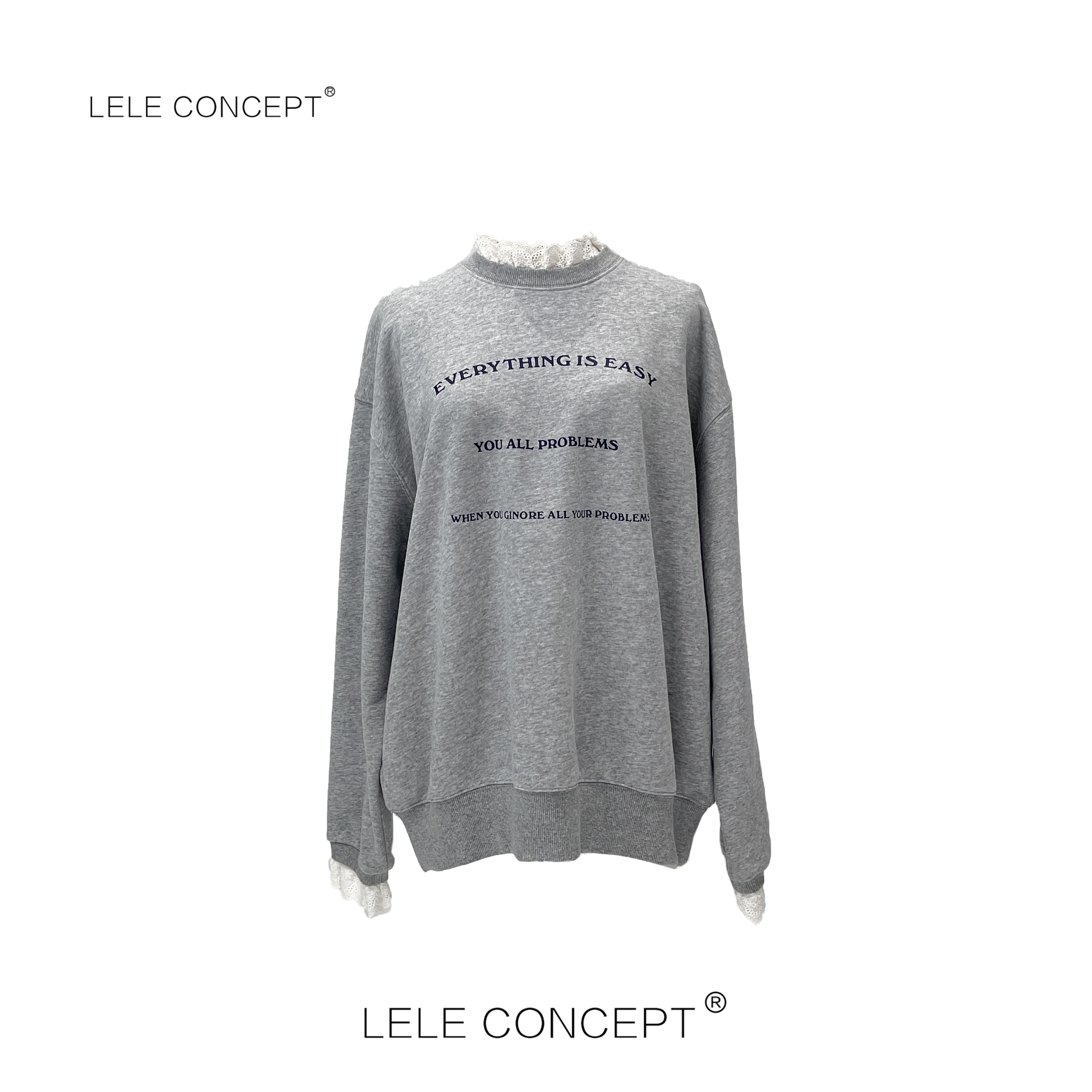 LELE CONCEPT丨新款高级感蕾丝边字母卫衣S0712