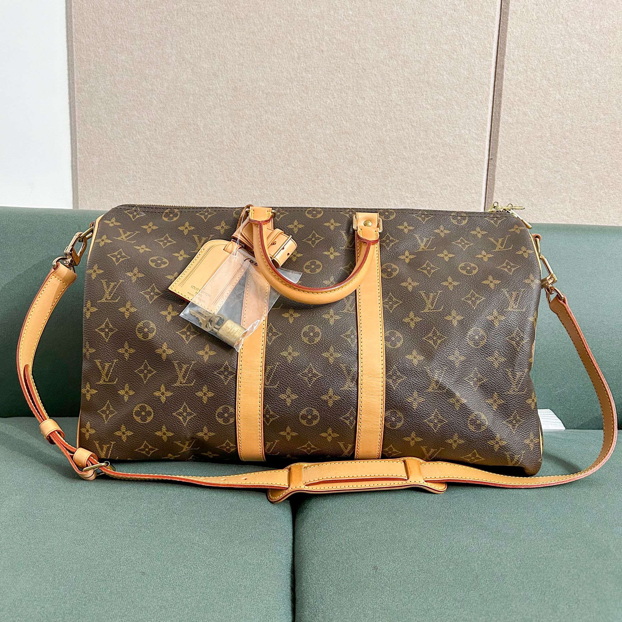 99新 LouisVuitton/路易威登 keepall45 旅行袋肩带款 全原