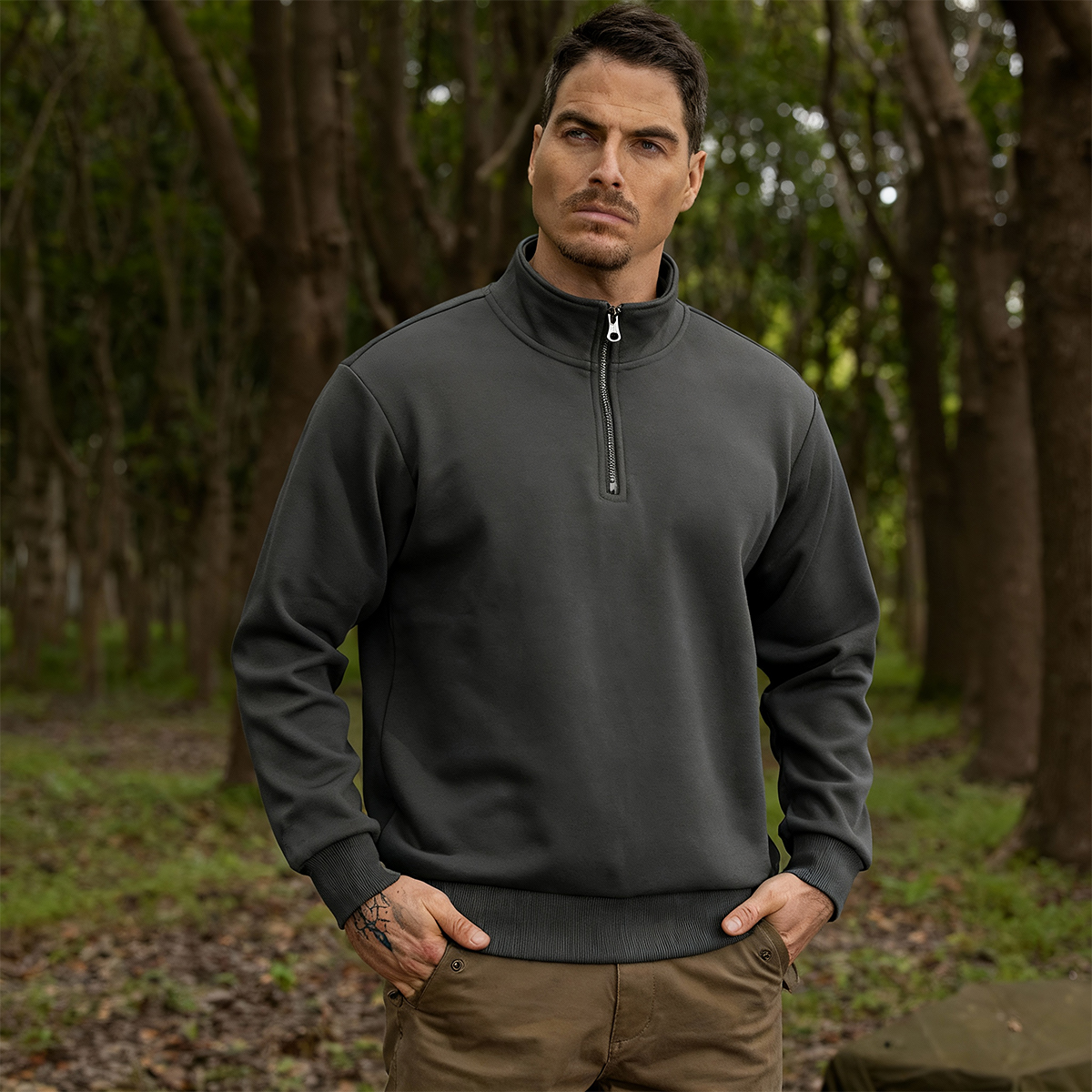 AKCLUB秋冬季拉链长袖男套头立领卫衣半拉链男款上衣男士 2505510