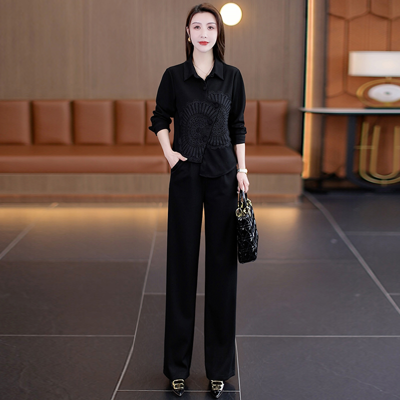 时尚套装蕾丝装饰2025年春秋季上衣休闲女神范复古显瘦气质两件套