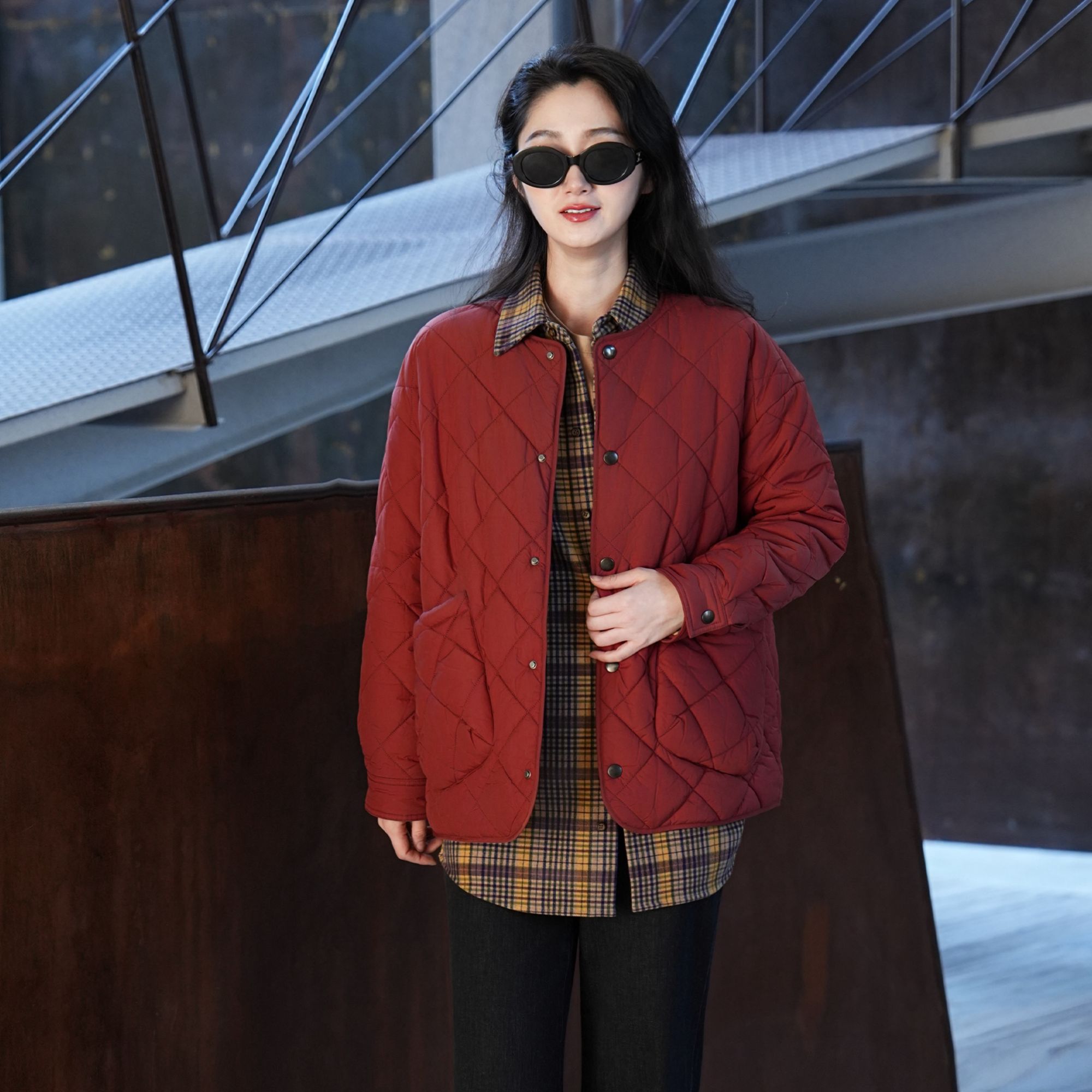 AMASS/阿玛施宽松圆领压线菱格新雪丽外套5400730