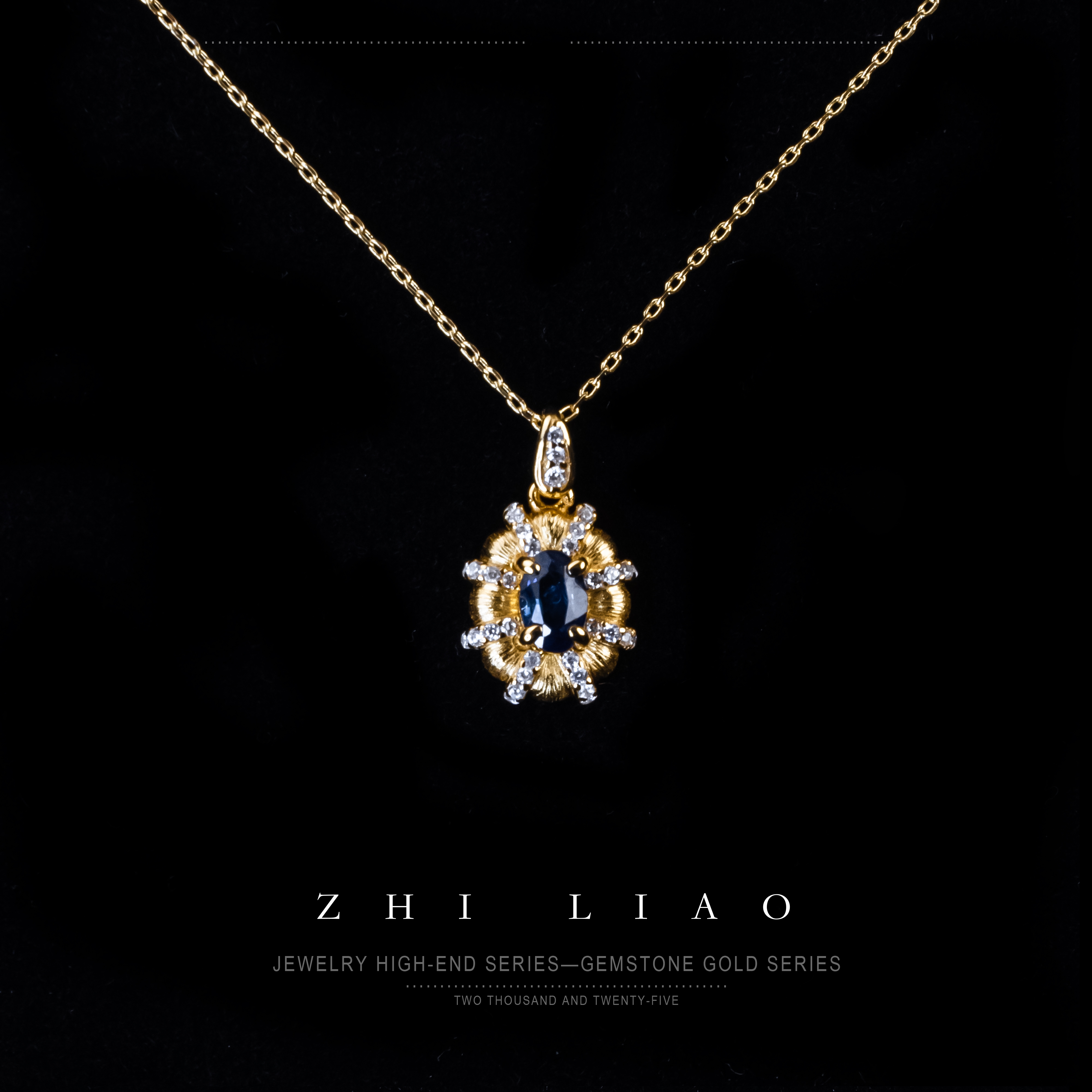 【拜占庭】高级金色布切拉提蓝宝石八十分项链