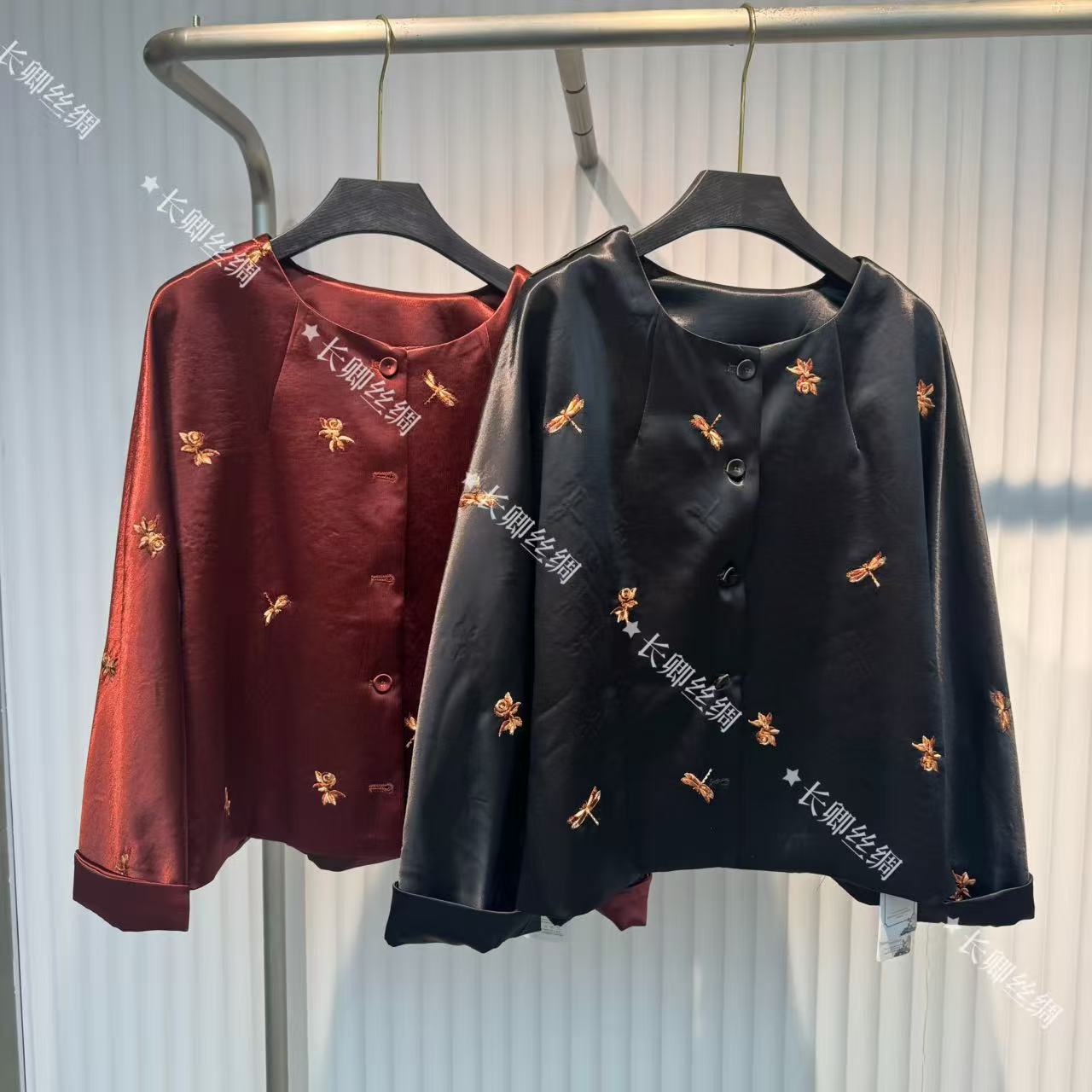 【青青】新中式国风真丝蜻蜓长袖外套上衣D816