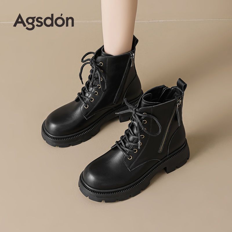 654124马丁靴女2025新款秋季百搭黑色单靴英伦风厚底增高短靴子