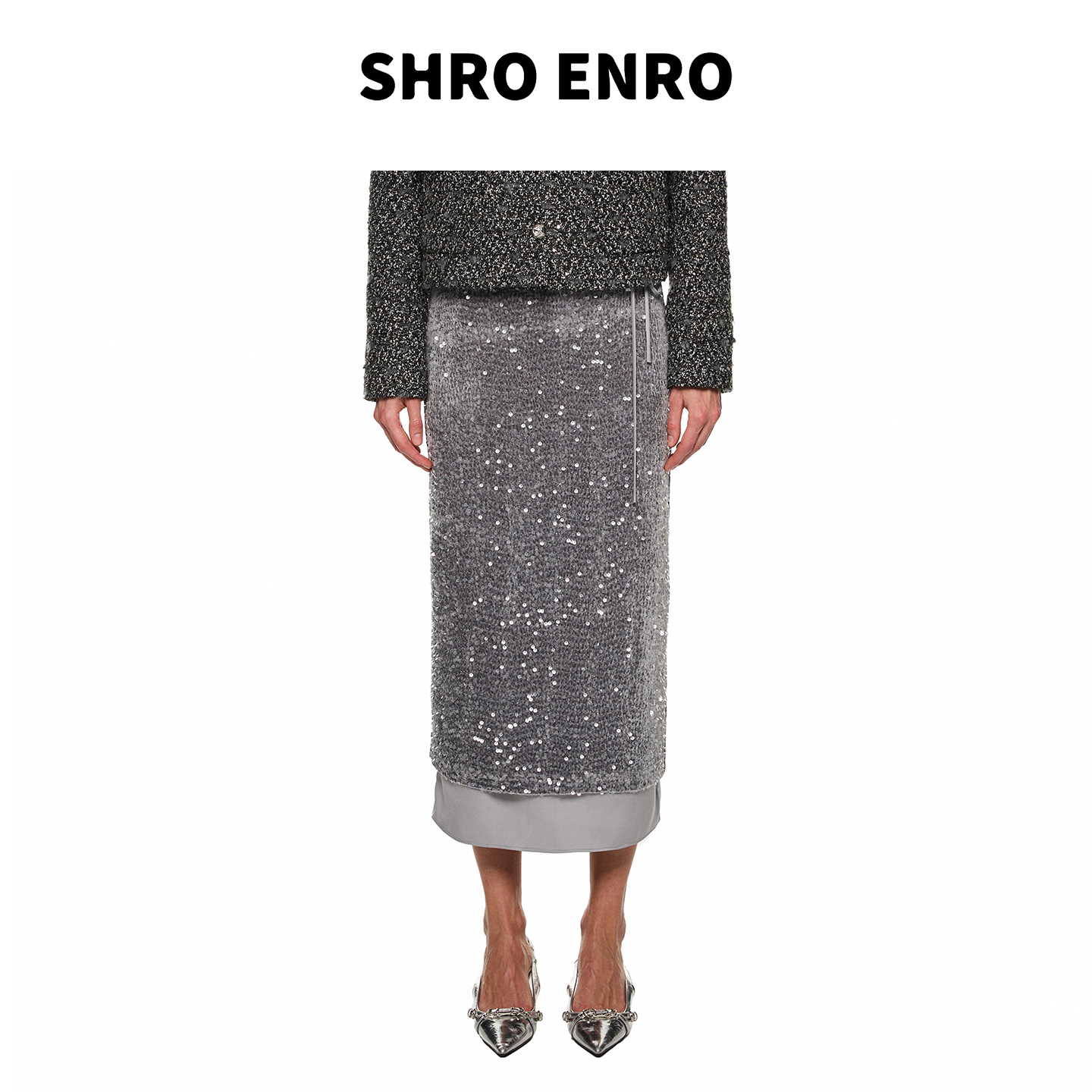 SHRO ENRO 2025冬季重工丝绒仿醋酸千金风长半身裙女S52A32LH003H
