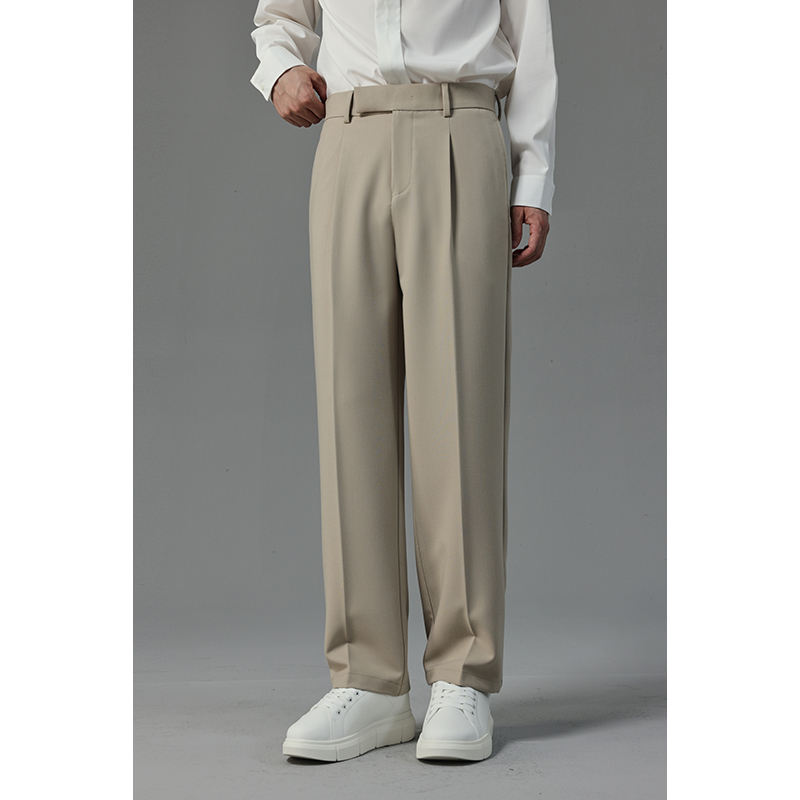 男士春秋中高腰百搭休闲裤宽松垂感直筒西装裤纯色裤子FAK18