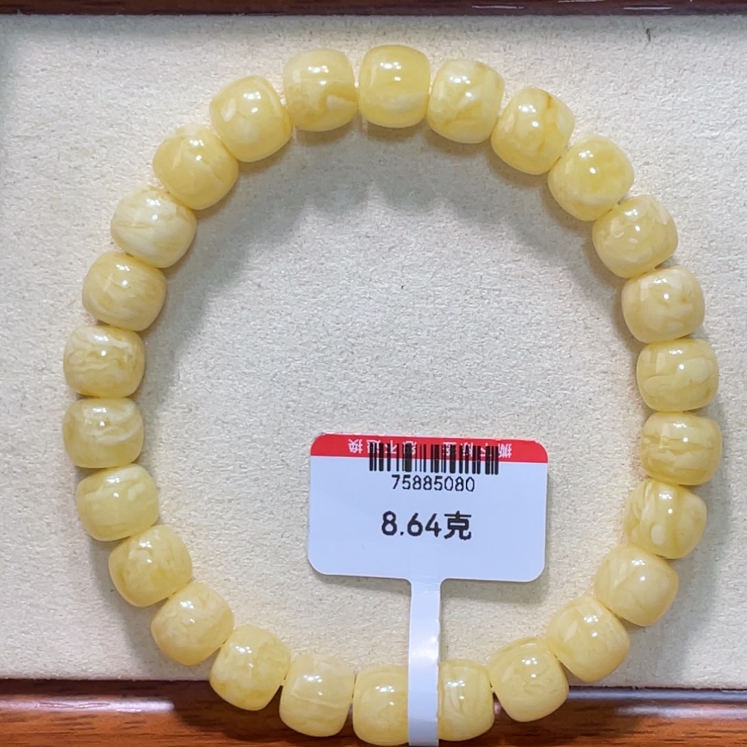 蜜蜡手链未镶嵌蜜蜡糯白虎皮纹