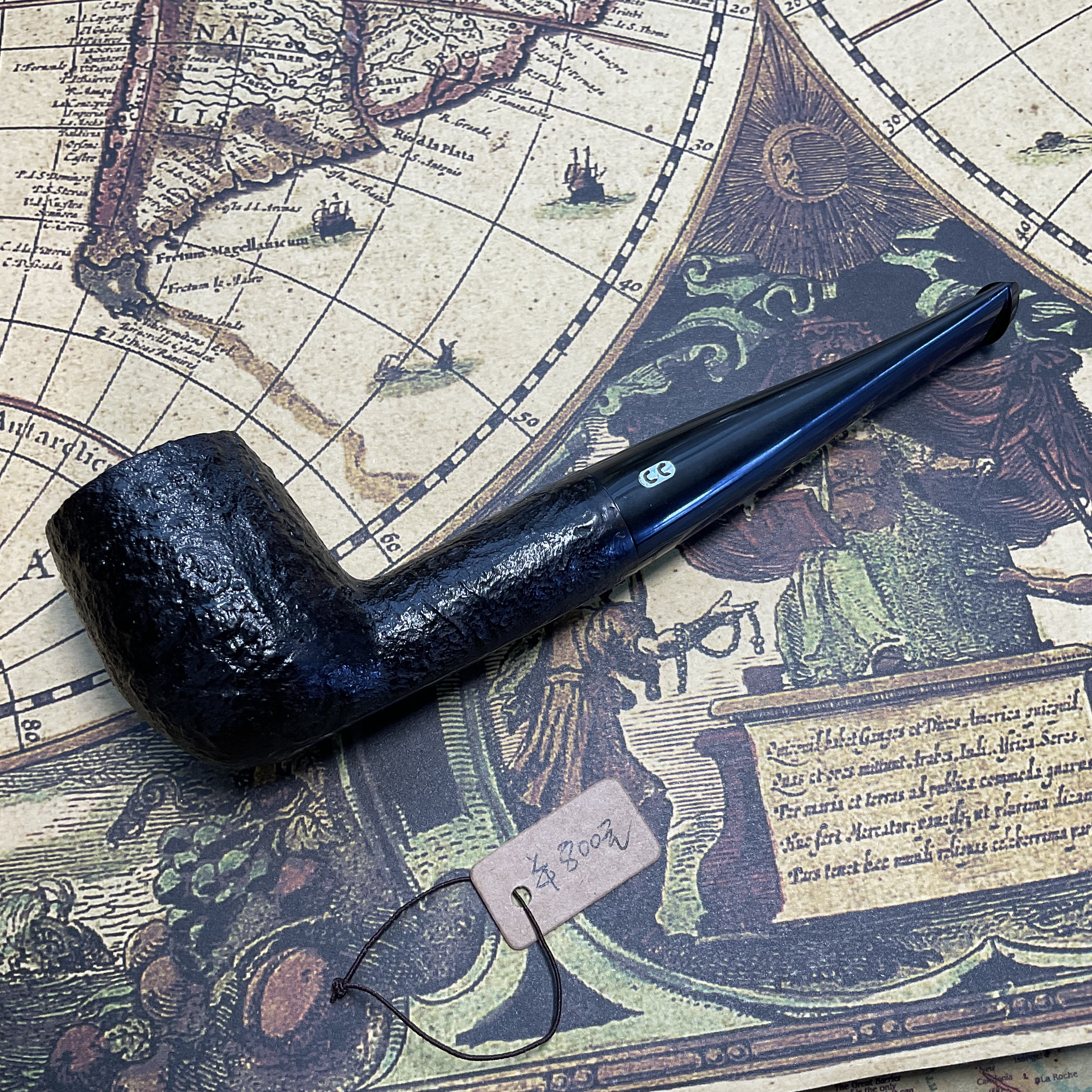 法国cc烟斗品牌90年代款带金属过滤芯深色喷砂撞球直款烟斗