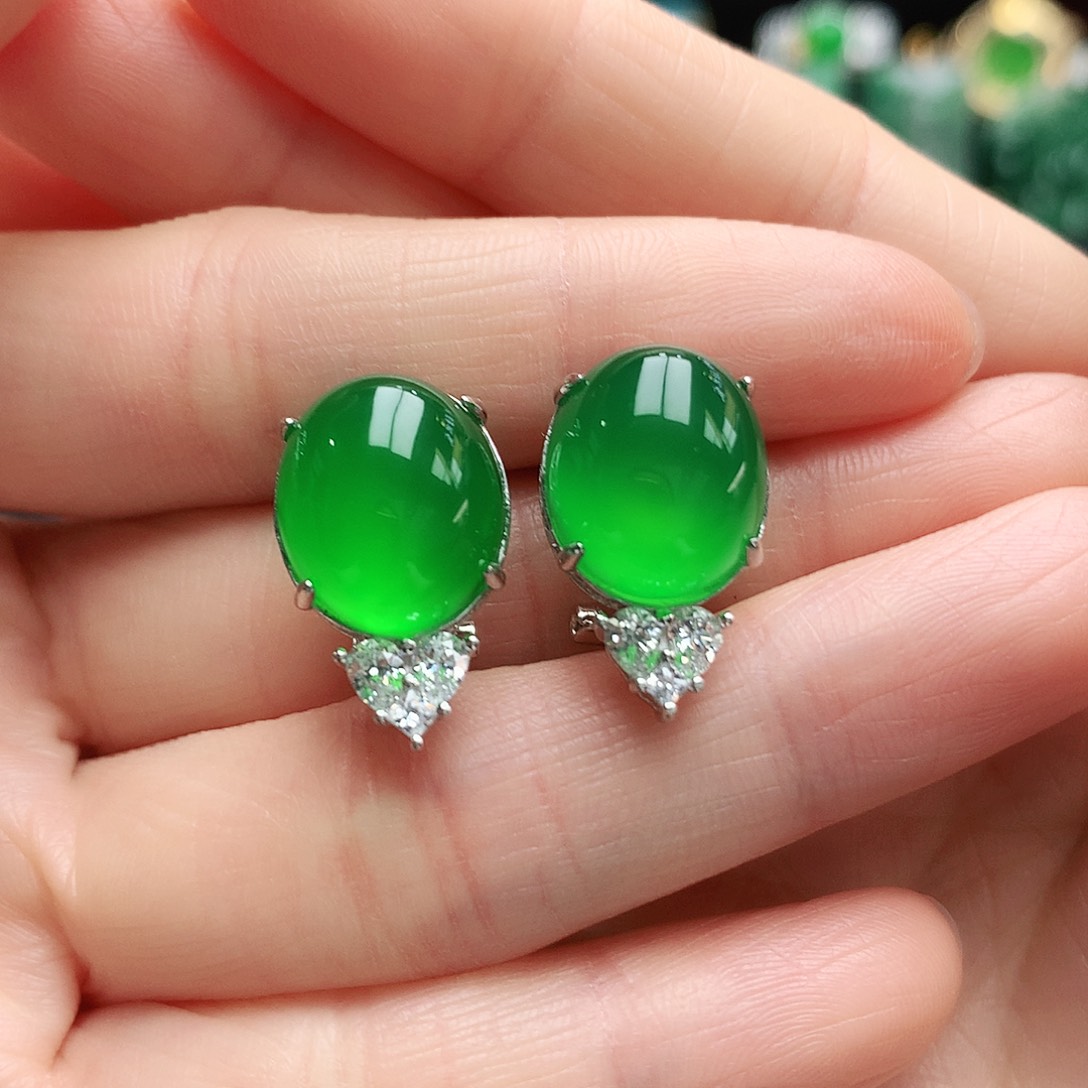 玛瑙/玉髓耳钉银S925镶嵌