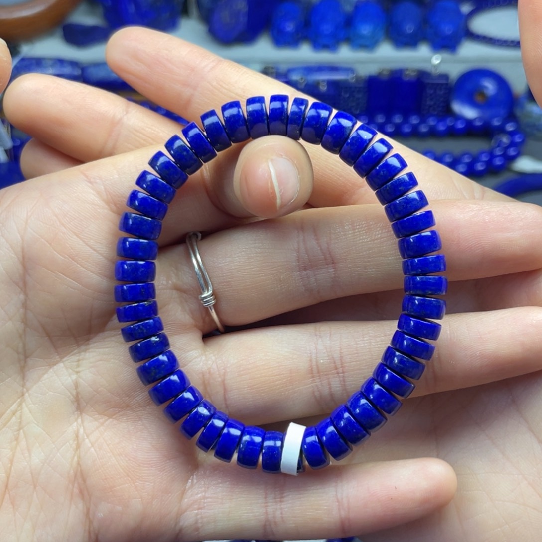 青金石未镶嵌药片手串8+