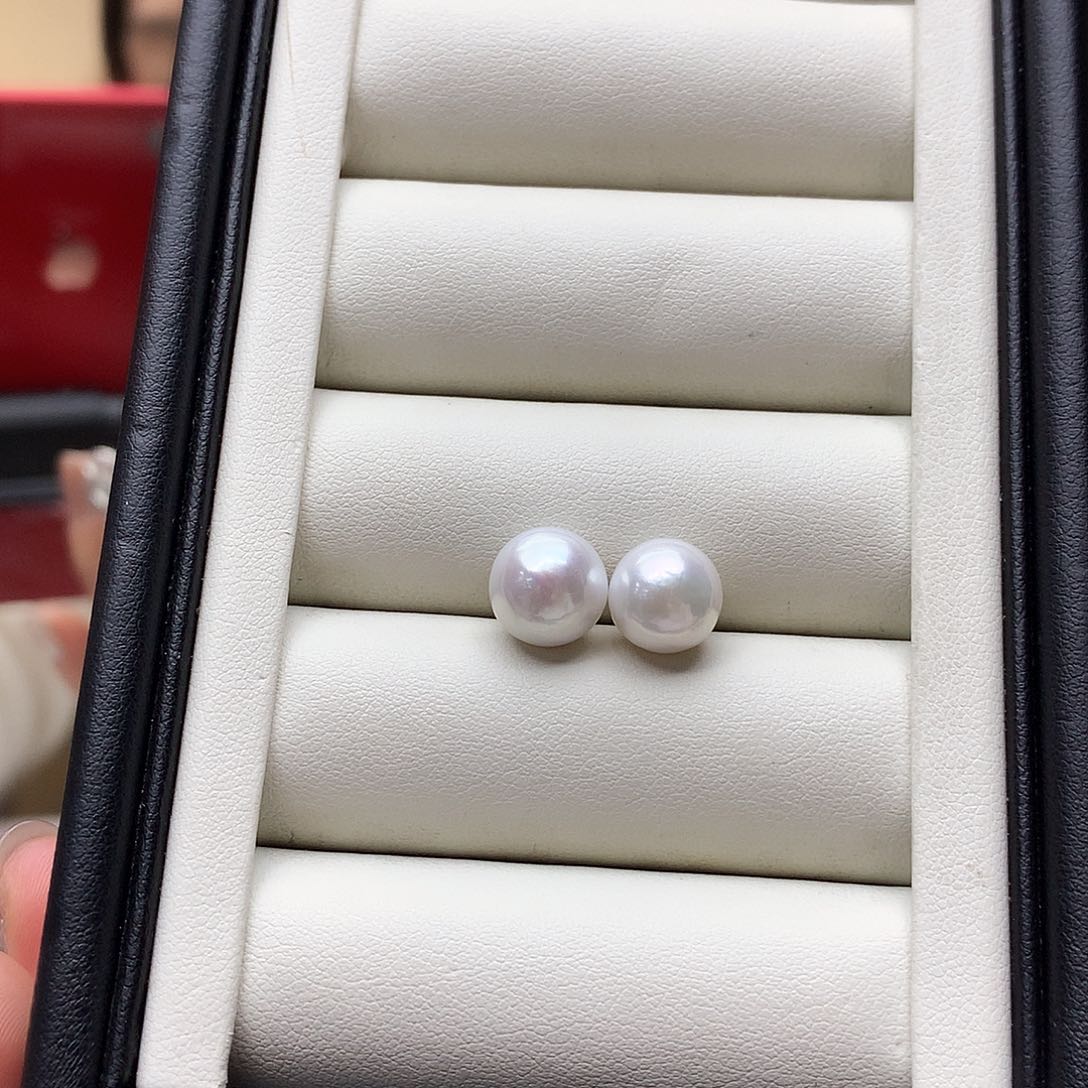 淡水珍珠耳饰银S925镶嵌8-9mm 素钉耳钉