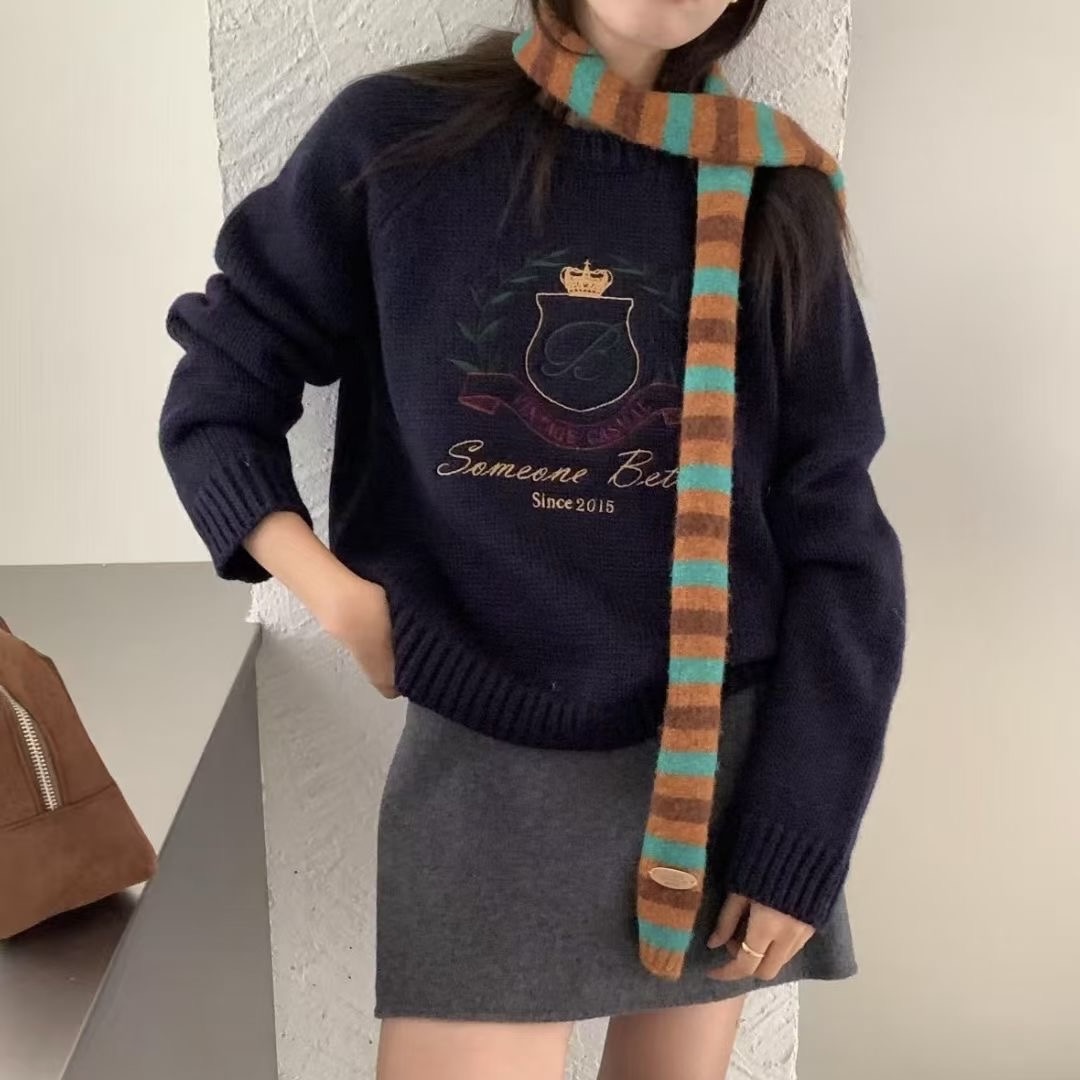 DUSHU｜韩版撞色条纹学院风含羊毛针织围巾女秋冬季百搭毛线围脖