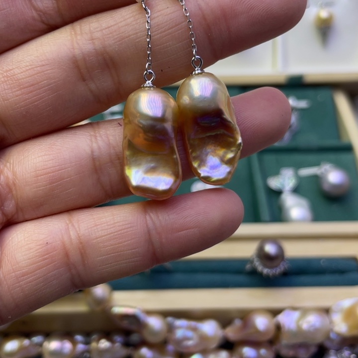 淡水珍珠耳饰银S925镶嵌