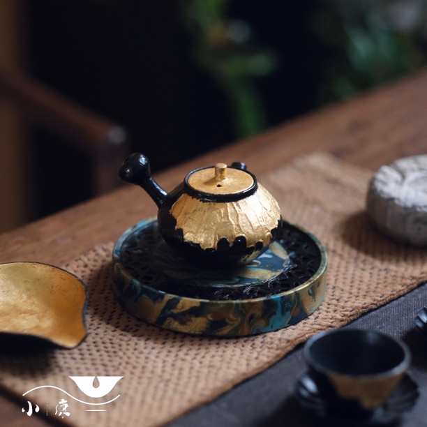 小康茶器大漆侧把壶急须全手工金箔高端茶器茶杯