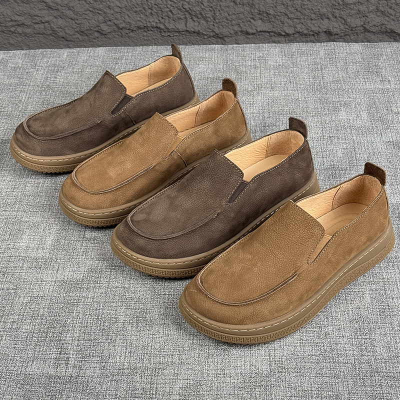 宽脚乐福鞋真皮2025新款透气轻便复古皮鞋头层牛皮懒人一脚蹬男鞋