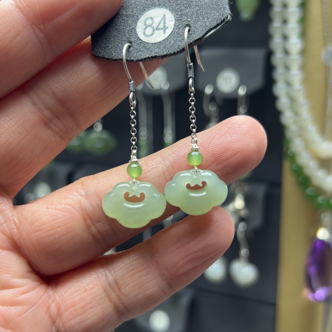 和田玉银S925镶嵌耳饰