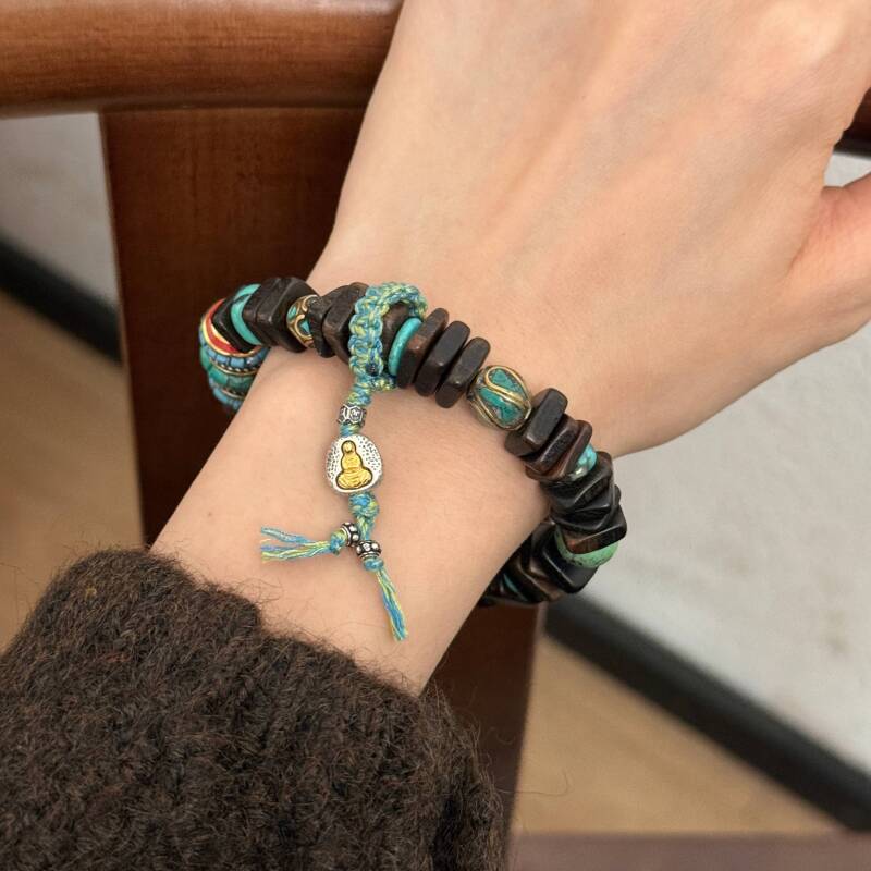 925银手链 S12088泊尔手工珠无相佛串珠弹力手串多样性发