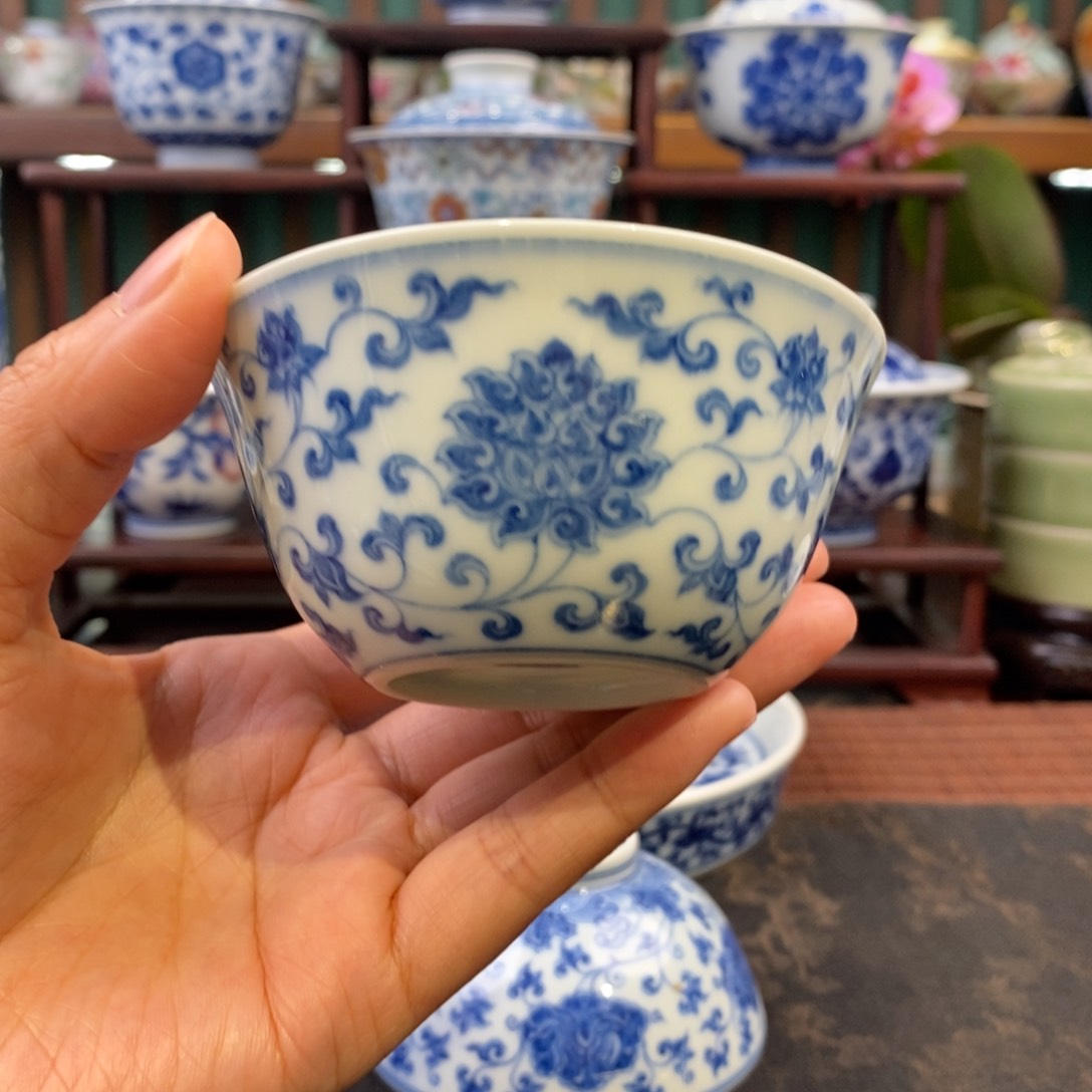 手工陶瓷柴窑缠枝鸡缸杯