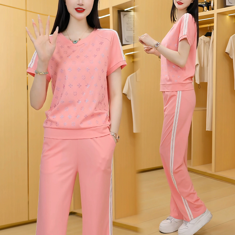 圆领运动服套装女夏季2025年新款时尚显瘦女装减龄印花短袖两件套