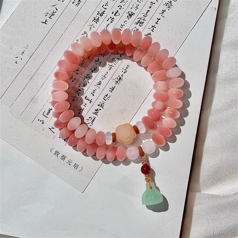 非金属木质手链 A49粉菩提双圈手串女菩提根手持文玩佛珠手链盘珠